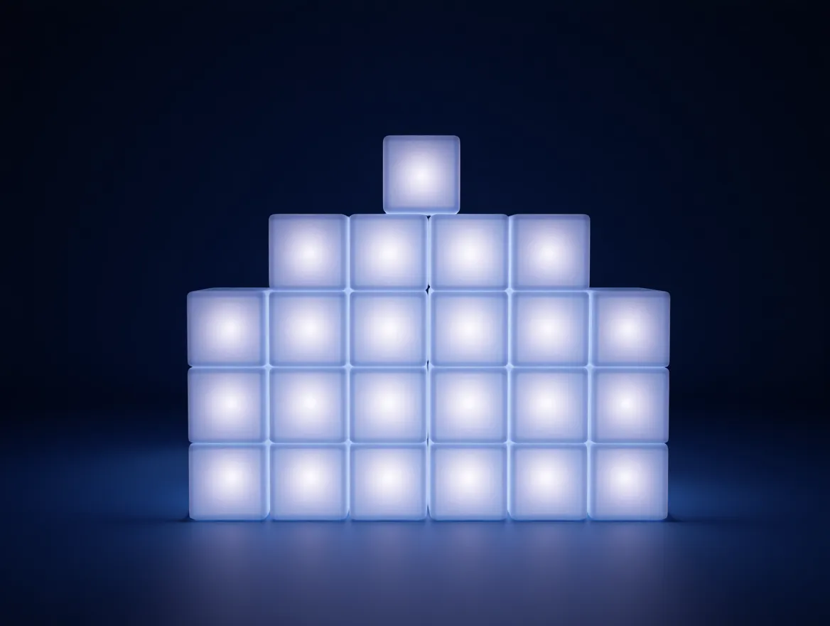 Abstract visualization of habit building blocks arranged in a progressive structure